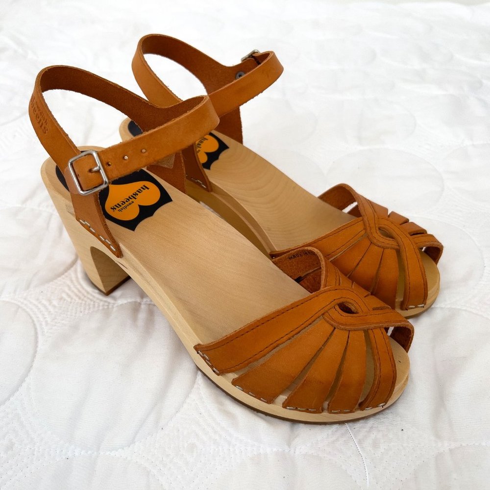 Swedish Hasbeens Fredrica Wood Platform Sandal (39 EU / US Women's 8.5/ 9)